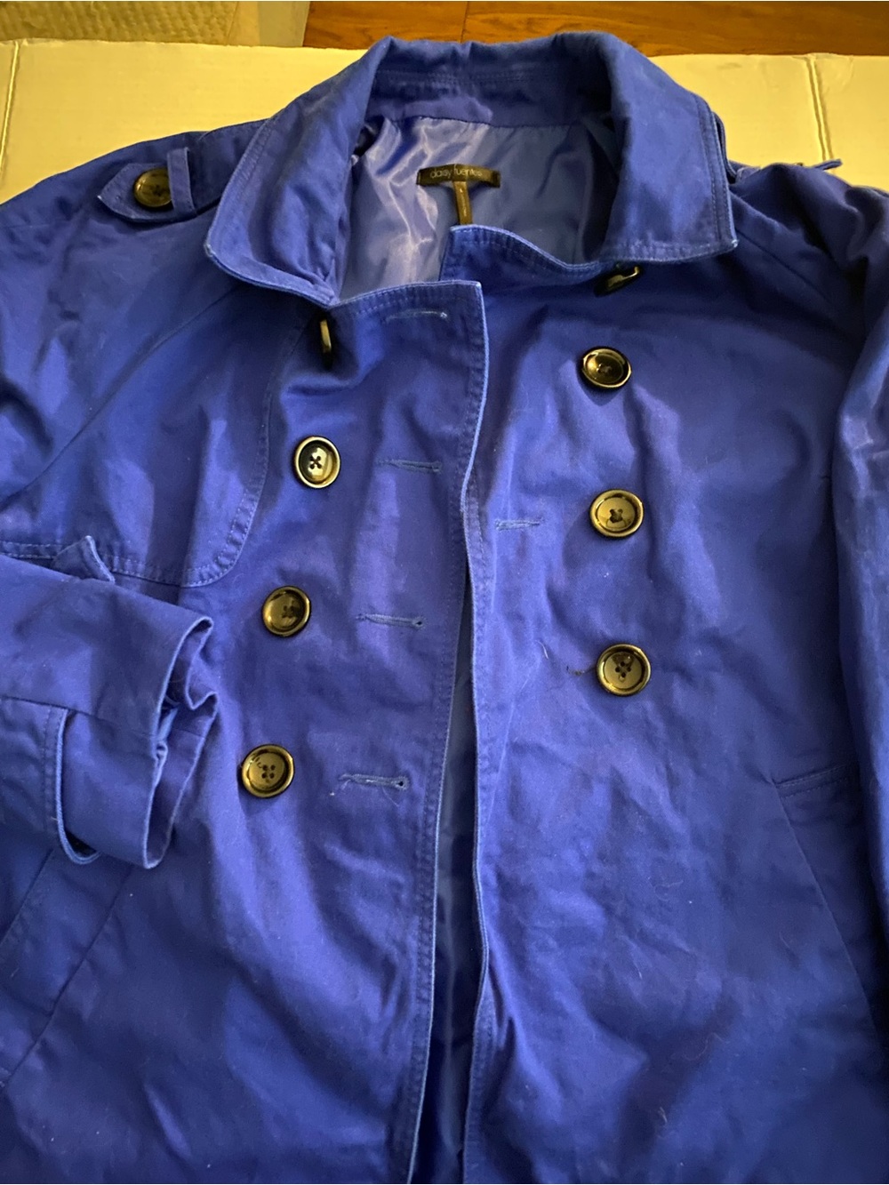 Daisy Fuentes Royal Blue Double-Breasted Trench Coat